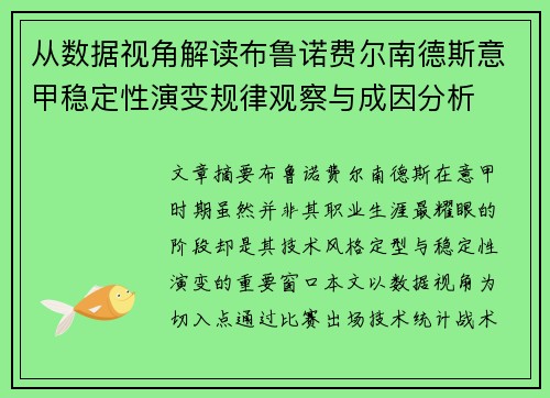 从数据视角解读布鲁诺费尔南德斯意甲稳定性演变规律观察与成因分析