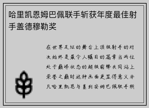哈里凯恩姆巴佩联手斩获年度最佳射手盖德穆勒奖 哈里凯恩姆巴佩联手斩获年度最佳射手盖德穆勒奖